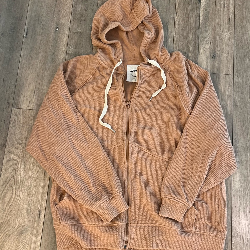 Cozy Tan Hooded Zip-Up Jacket